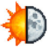 The icon for the video game SOLUNE, which is a half sun, half moon with a transparent background.